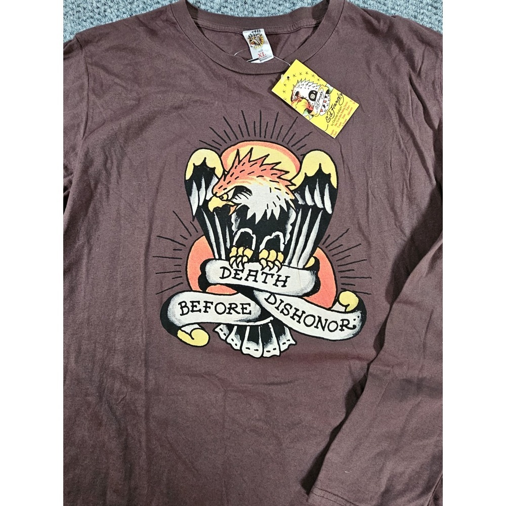 Ed Hardy Death Before Dishonor T-shirt Eagle Adult L‎ Brown NWT